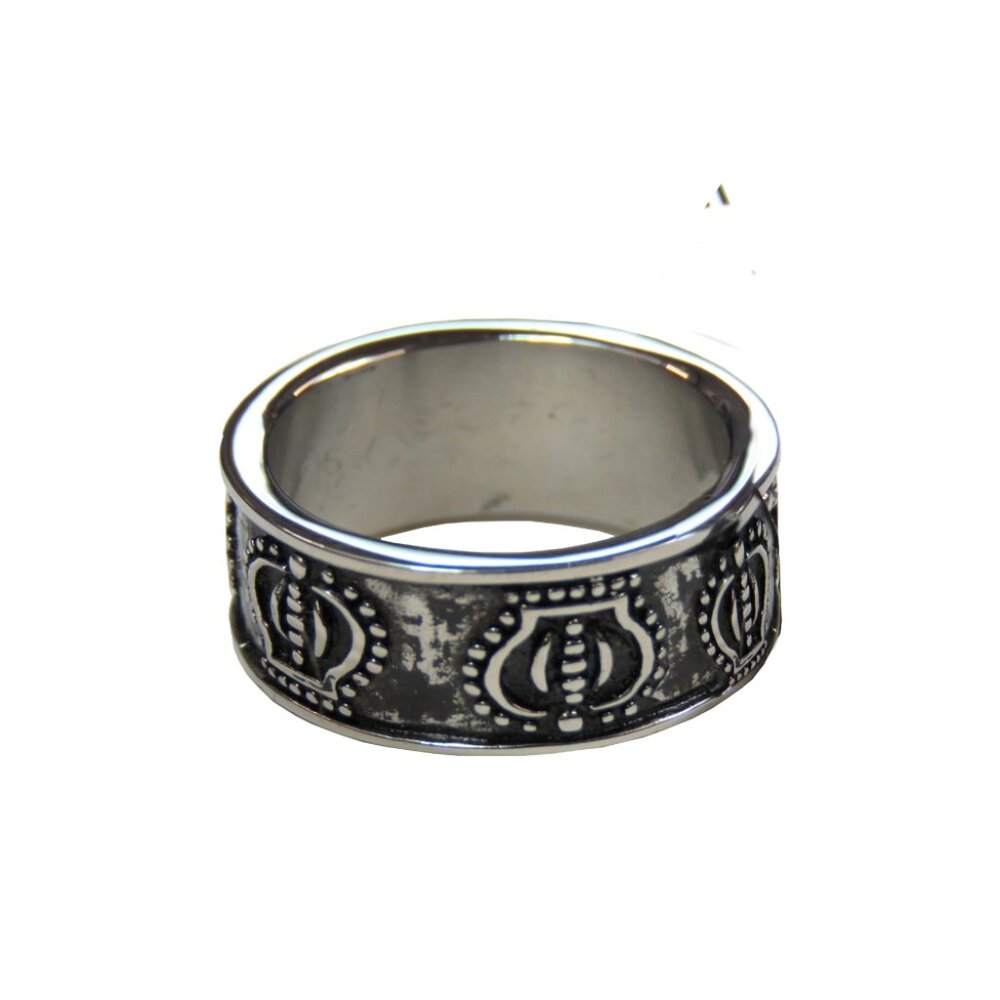 Inox Men's Stainless Steel Crown Motif Dark Band Ring